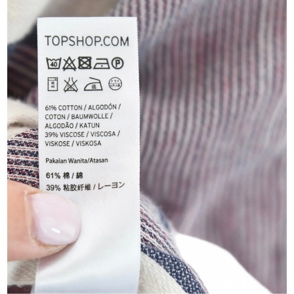 Topshop Striped Side Slits Tunic Button Up Front Shirt Womens Sz 4 Small - Picture 11 of 13